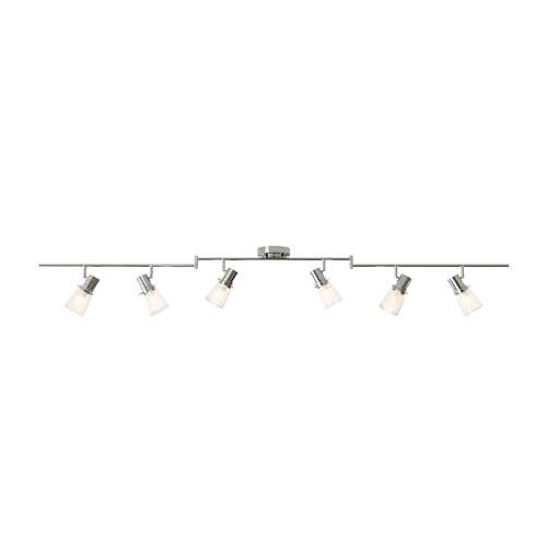 Laite Lumens 69.6” Decorative Track Lighting Kit, Brushed Nickel Finish Flush Mount Ceiling Light Fixture with Frosted Glass Shades, Foldable Z-Bar with E26 Base Adjustable Heads (6-Light)