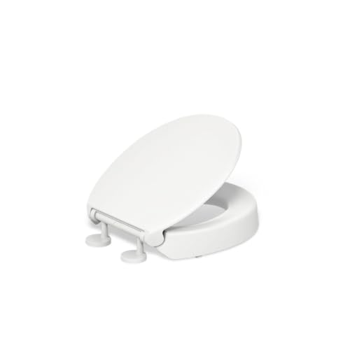 KOHLER 25876-0 Hyten Elevated Quiet-Close Round Toilet Seat, Contoured Seat with Grip-Tight Bumpers, Quick-Attach Hardware, White