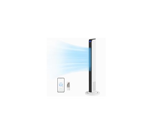 ROVSUN 42" Tower Fan with APP & Remote Control, Smart Floor Fan with 3 Modes 3 Speeds & Digital Display, Bladeless Standing Fan with Oscillating, 12H Timer, Quiet Fan for Cooling Bedroom, Home, Office