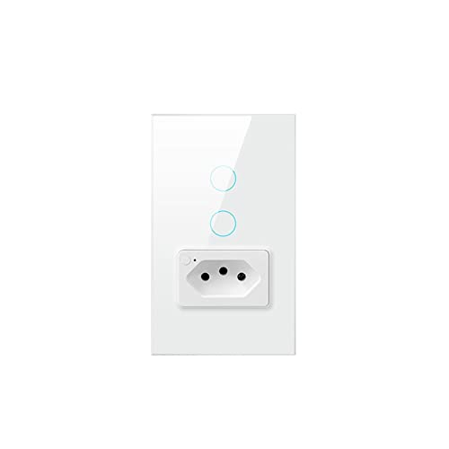 PUPAYA Tuya WiFi Switch 16/20A Socket with Brazilian Standard 4X2 Glass Panel 1/2 Button Smart Light Switch Compatible with Alexa Google Home (Color : 16A White 2)