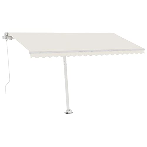 vidaXL Cream Freestanding Manual Retractable Awning | 157.5"x118.1" Outdoor Shade | Rust-Resistant Powder-Coated Aluminum Frame | High-Density Polyester Fabric with PU Coating