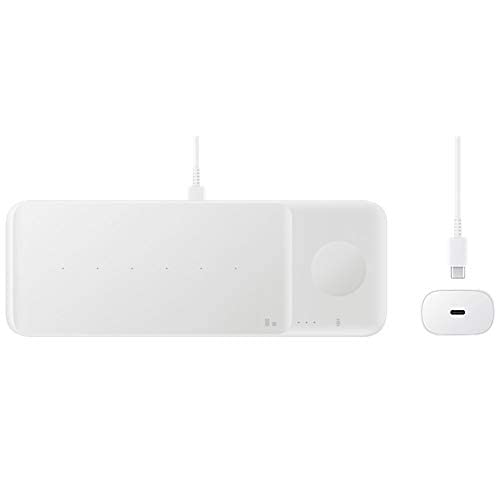 Samsung Electronics Wireless Charger Trio, Qi Compatible - Charge up to 3 Devices at Once for Galaxy Phones, Buds, Watches, and Apple iPhone Devices (White)