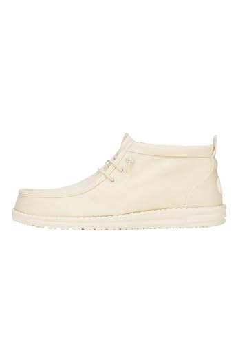 HEYDUDE Wally Mid Stretch Canvas Bone White Size 11, Men's Boots, Pull on Boots, Comfortable & Light-Weight
