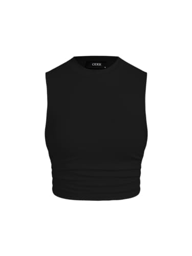 CIDER Womens Summer Tops Crop Tops for Women Womens Tank Tops Mimi Cuttrell Solid Sleeveless Ruched Crop Top: Black, S
