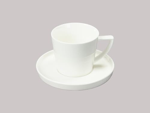 Bone China Cone Shape Commericial Grade Dinnerware Coffee Cup & Saucer Set, Case of 6 Sets