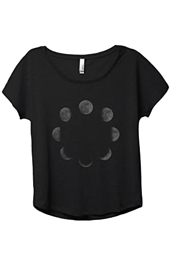 Thread Tank Moon Phases Women's Fashion T Shirt Slouchy Dolman Graphic Tee Classic Summer Tops Vintage Style Classic Wear Heather Black Medium