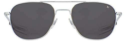 AO Original Pilot Sunglasses - Silver - True Color Gray AOLite Nylon Lenses - Bayonet Temple - Polarized - 55-20-140