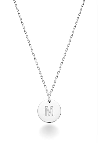 Miabella 925 Sterling Silver or 18K Yellow Gold Plated Dainty Round Initial Pendant Necklace for Women/Adjustable Chain 18 to 20 Inch/Letters A-Z/Made in Italy (M, sterling silver)
