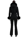 GSOU SNOW Ski Suit Womens One Piece Snowsuit Snowboard Jacket Slim Snow Jumpsuit Faux Fur Ski Outfit Waterproof Windproof Insulated,Black S