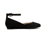 DREAM PAIRS Women's Dress Flats Ballet Low Wedge Round Toe Ankle Strap Comfortable Casual Flats Shoes,Size 9,Black/Suede,REVONA