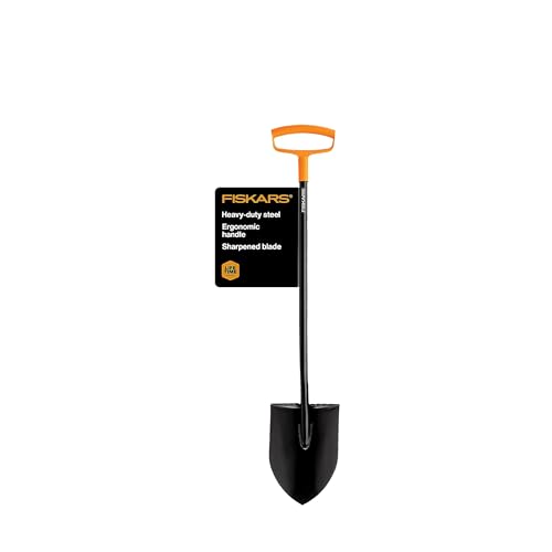 Fiskars D-Handle Digging Shovel - Heavy Duty Gardening Tool with 46" Straight D-Handle - Lawn and Yard Tools - Black/Orange