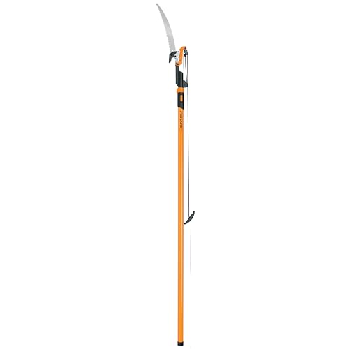 Fiskars 7ft-14ft Power-Lever Extendable Pole Saw and Tree Pruner, Lawn and Garden Tools, Black/Orange