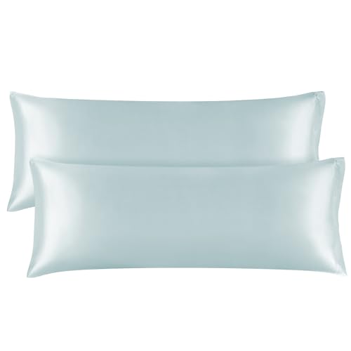 BEDELITE Satin Body Pillow Cover 2 Pack, Super Soft and Cooling Body Pillow Pillowcase for Hair and Skin, Breathable Silky Full Long Pillowcase Cover(20"x54", Stone Blue)