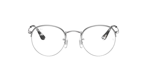 Ray-Ban RX3947V Round Gaze Prescription Eyeglass Frames, Silver/Demo Lens, 48 mm