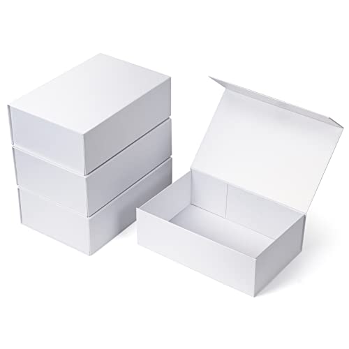 Ditwis 4 Pack 12x8x4 Inches Gift Boxes with Magnetic Closure Lids, White Magnetic Box for Wedding, Groomsmen Bridesmaid Proposal, Birthdays, Mother's Day
