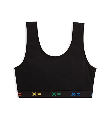 TomboyX Soft Bra, Cotton Scoop-Neck Bralette for Women, Wireless No-Padding Low Impact, Large/Black X= Rainbow