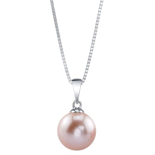 The Pearl Source 9mm Pink Freshwater Pearl Pendant Necklace for Women - Sterling Silver Chain