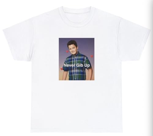 Never Gib Up T Shirt Funny Gen Z Icarly Nickelodeon Joke Dank Meme Gift Tee (US, Alpha, X-Large, Regular, Regular, Black)