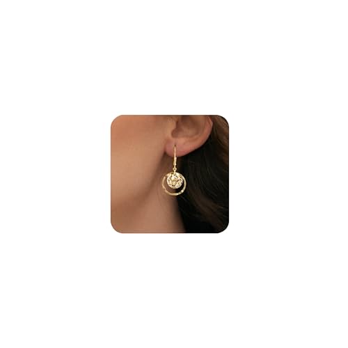 14K Gold Earrings for Women Trendy Hypoallergenic Drop Disc Circle Hammered Earrings Leverback Disc Dangle Drop Earring Gold Dangle Circle Earing for Jewelry Gifts