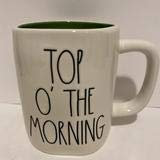 Rae Dunn TOP'O THE MORNING Mug Cup Saint Patrick's Day Green inside - double sided - ceramic