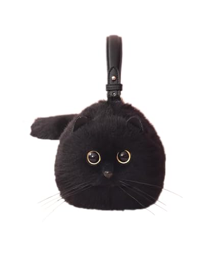 Micotaku Cute Cat Crossbody Handbag Puffy Plush Cat Shaped Shoulder Bag for Women Girl Boy Kid