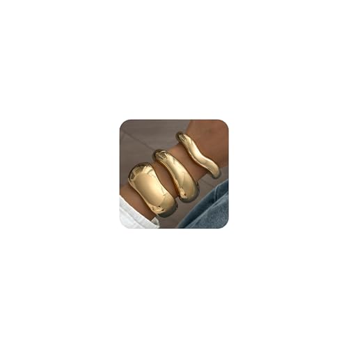 Chunky Gold Bangle Bracelets for Women Trendy Silver Irregular Statement Cuff Bracelets Stack Wide Wire Minimalist Fashion Jewelry (3pcs gold)