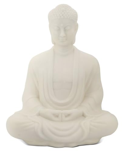 Buddha Groove Sitting Garden Buddha Statue in Pearl White, 21 Inches Tall