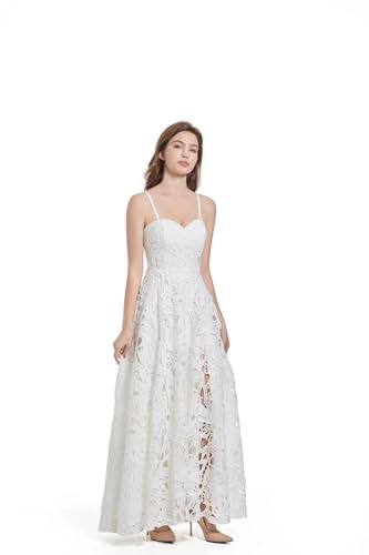 Sorayan Women's White Short Wedding Dresses Illusory Lace Bohemia Sweetheart Beachy Simple Wedding Gown (Medium,White)