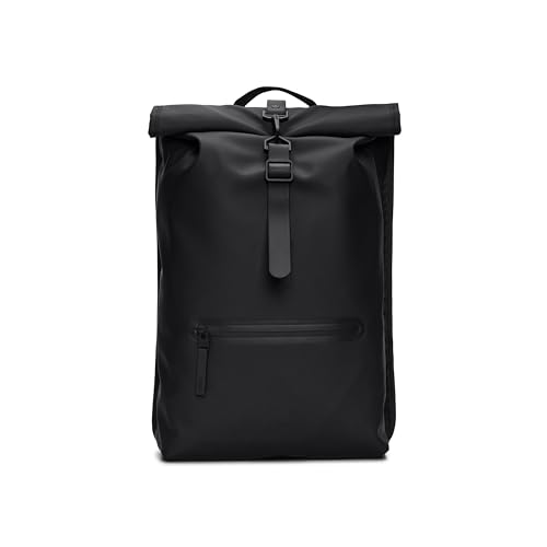 RAINS Rolltop Rucksack -Backpack - Waterproof Backpack for Women and Men - Rucksack for Travel and Work (Black)