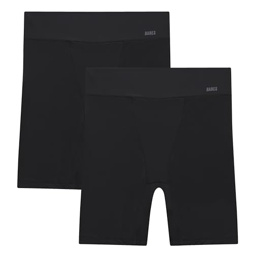 Hanes Moves Anti-Chafe, Microfiber Slip Shorts for Women, 2-Pack, Black/Black