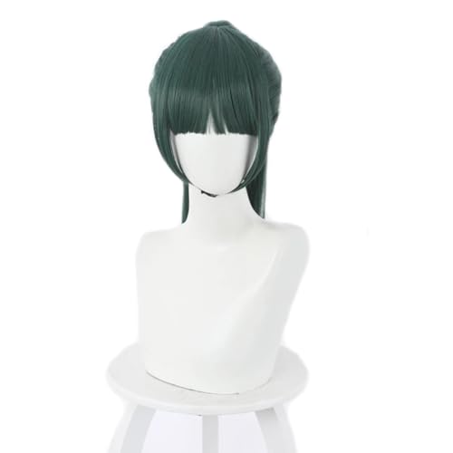 Aadesso Anime JJK Cosplay Wig Maki Zenin Straight Green Ponytail Cosplay Wig Hallween Christmas Party Wigs for Women