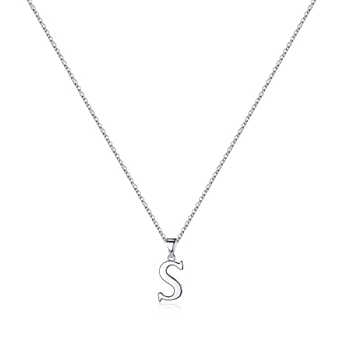 Turandoss S925 Sterling Silver Initial Necklace for Women, Dainty Hypoallergenic Initial Necklace S925 Sterling Silver Necklace for Women(S)