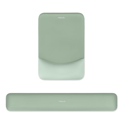 MOSISO Wrist Rest Support for Mouse Pad&Keyboard Set, Rectangular Ergonomic Mousepad Non-Slip Base Home/Office Pain Relief&Easy Typing Pad with Neoprene Cloth&Raised Curved Memory Foam, Green