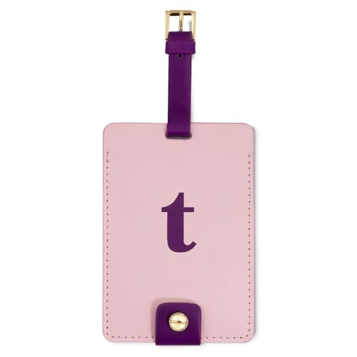 Kate Spade New York Leatherette Luggage Tag with Secure Strap, Colorful Suitcase Identifier for Travel, Monogram Bag Tag ID (T)