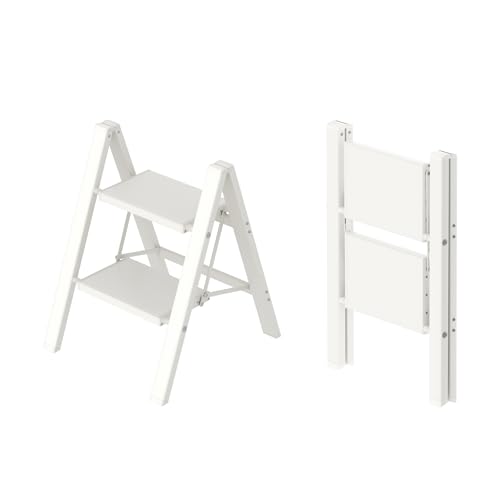 Taranta 2 Step Ladder,Aluminum Lightweight Folding 2 Step Stool with Anti-Slip Wide Pedal, 330lbs Capacity Step Ladder for Household,Kitchen,Office - White