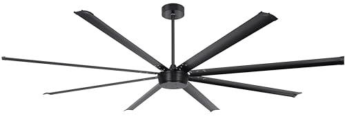 Ohniyou 96'' Large Industrial Ceiling Fan - DC Motor Shop Ceiling Fan with Remote Control Commercial Ceiling Fan for Warehouse Garage Gym, Black No Light