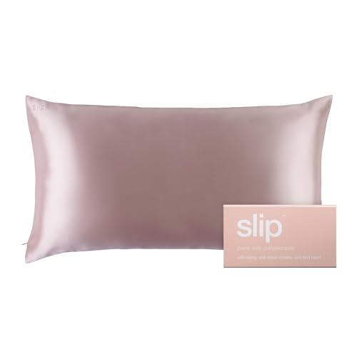 slip King Pure Silk Pillow Case - 100% Pure 22 Momme Mulberry Silk- King Size Standard Pillow Case - Anti-BedHead, Anti-Sleep Crease, Pink (20" x 36")