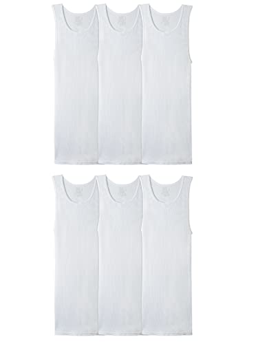 Fruit of the Loom Men's Sleeveless Tank A-Shirt, Tag Free & Moisture Wicking, Ribbed Stretch Fabric, Big Man-6 Pack-White, 4X-Large Big