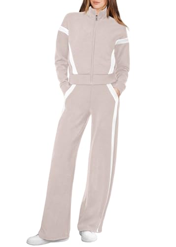 XIEERDUO Lounge Sets for Women Zip Up Sweatshirt Two Piece Holiday Outfits Matching Tracksuit Athleisure Colorblock S