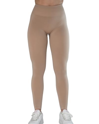 Seamless Scrunch Legging Women Yoga Pants 7/8 Tummy Control Workout Running for Fitness Sport Active Legging-25''（M,Natural