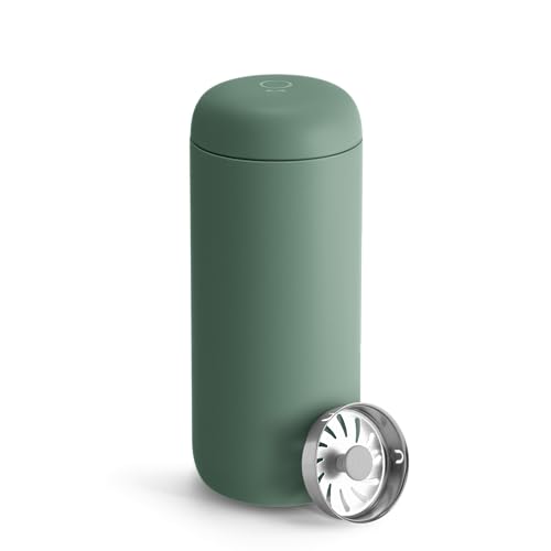 Fellow 16 oz Carter Move Travel Mug - Vacuum-Insulated Stainless Steel Travel Coffee Mug - Coffee Tumbler with Ceramic Interior and Splash Guard - Smoke Green