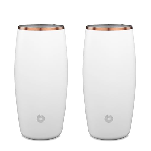 SNOWFOX Premium Vacuum Insulated Stainless Steel Beer Glass, Home Bar Accessories, Elegant Bartending, Lightweight Pint Glasses, Sleek Drinkware, Frosty Beverages Stay Cold, 18oz, Set of 2,White/Gold