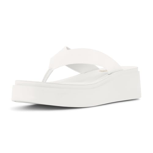 CUSHIONAIRE Women's Pippin thong platform sandal with +Memory Foam, White 10