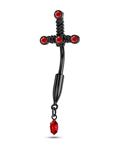 CM Crareesi Mania Dagger Belly Button Rings Black Belly Rings 316L Stainless Steel Belly Button Piercing 10mm Navel Piercing Jewelry 14G Cool Style Belly Piercing Jewelry