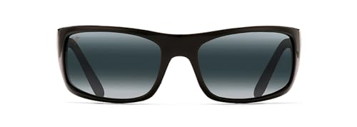 Maui Jim Men's and Women's Peahi Polarized Wrap Sunglasses, Gloss Black/Neutral Grey, Large