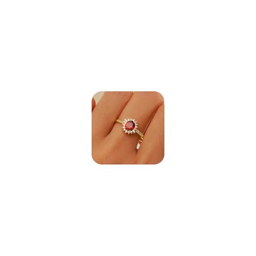 KIFUTENG Ruby Rings for Women 925 Sterling Silver 14K Gold Plated July Birthstone Red Gemstone Ring Promise Rings for Her Dainty Cubic Zirconia Eternity Engagement Wedding Band Ring Jewelry (Gold,5)