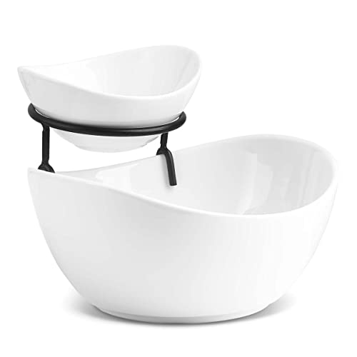 YHOSSEUN Chip and Dip Serving Set, Tiered Serving Bowl Set 2 Tier Serving Stand Ceramic Appetizer Serving Food Display Stand for Parties, Serving Dishes for Entertaining Food Service