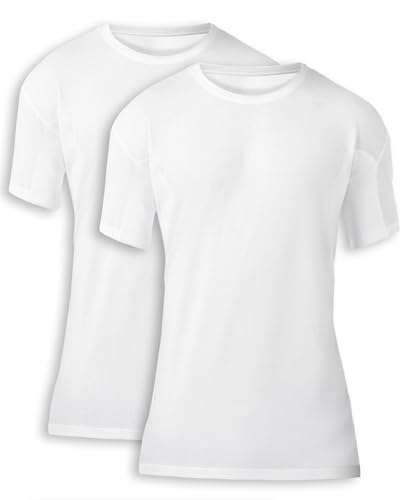 Arax Wear Sweat Proof Men's Undershirt Crew Neck White 2 Pack with Sweat Pads