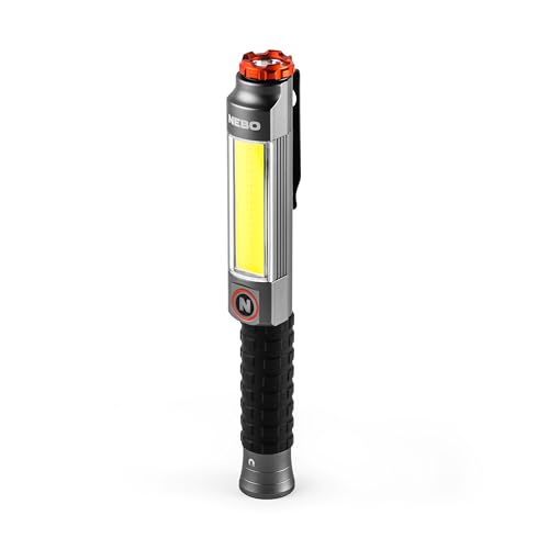 NEBO Big Larry 3 Work Light | 600 Lumens, 7 Light Modes, Magnetic COB Task Lamp & LED Flashlight, Steel Pocket Clip, Hands-Free Use, Water Resistant, Includes 3x AA Alkaline Batteries