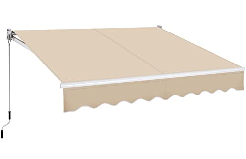 Yaheetech 8 × 7 Ft Manual Retractable Patio Awning, Sun Shade Awning with Manual Crank Handle, Window Door Shelter Awning with Aluminum Frame for Patio/Balcony/Yard, 280g/m² Polyester, Beige